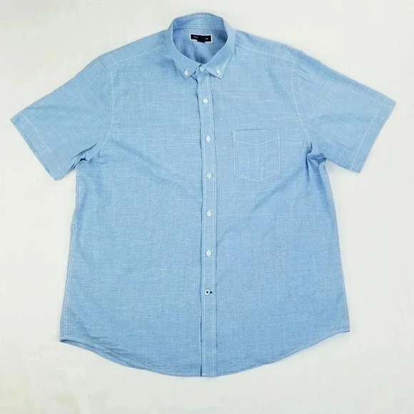 Club Room Large Men's Button Down Blue White Check 98% Cotton 2%Spandex Shirt - Picture 1 of 7